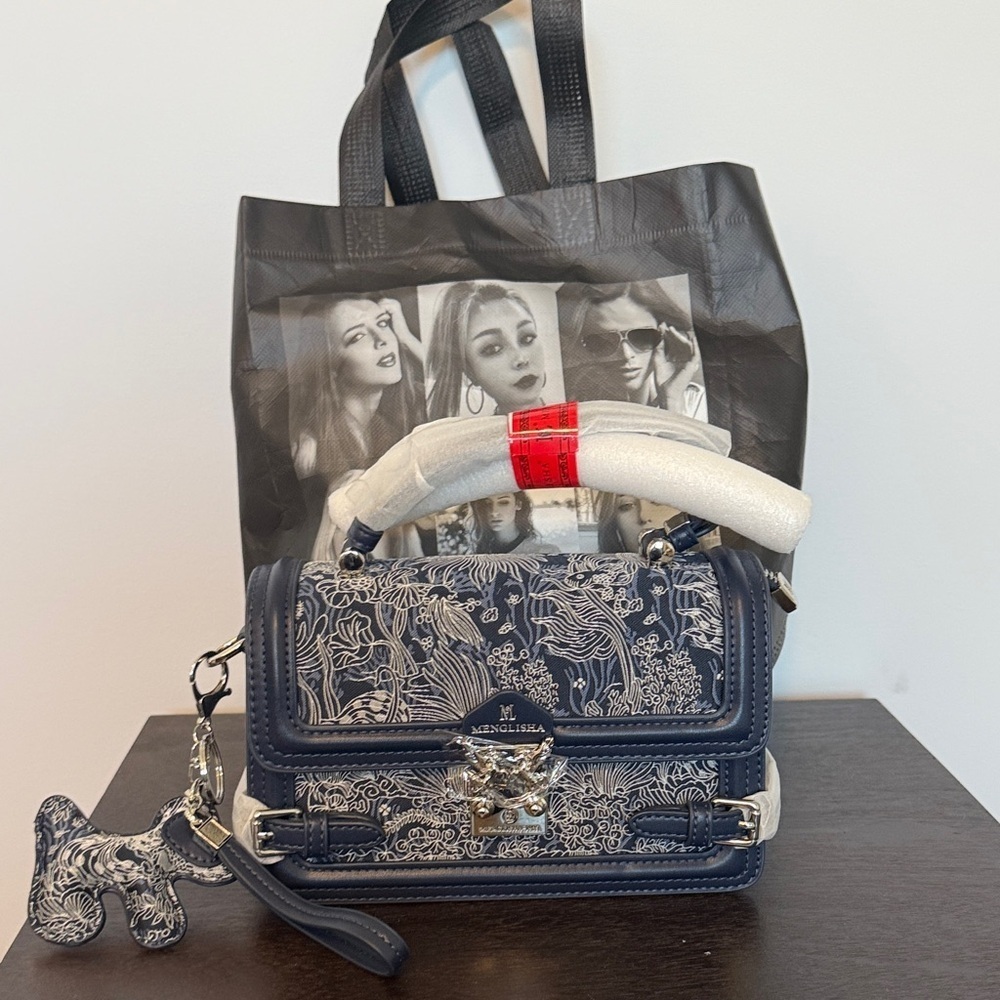 Meng Li Sha Navy Blue Floral Tote Bag Women’s Shoulder Bag Lightweight Everyday